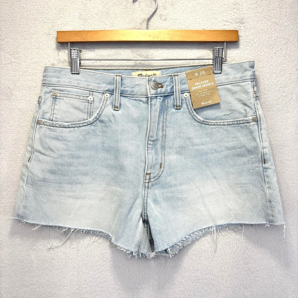 NWT Madewell Relaxed Denim Cut-Off Shorts Size 28 (6) Light Wash Raw Hem Western
